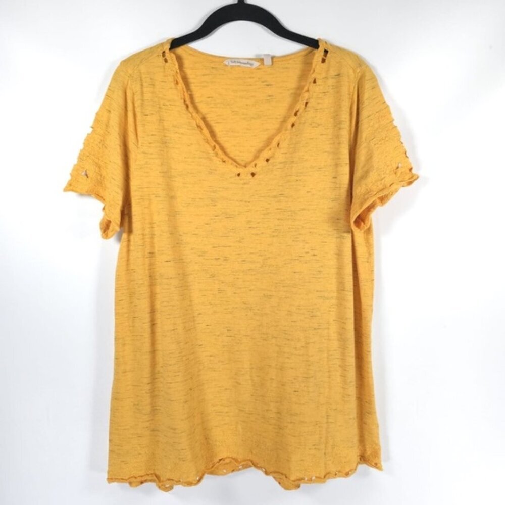 Soft Surroundings INDIA🇮🇳MADE Marigold Eyelet Lace Trim V-neck Tunic Top LARGE